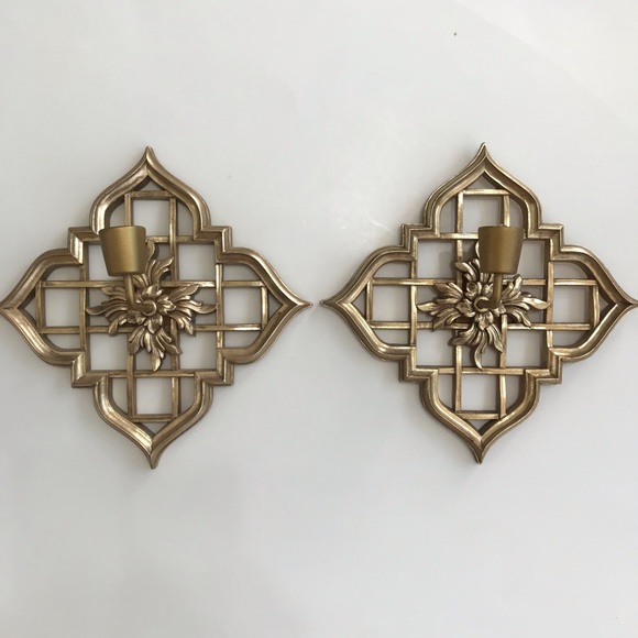 Syroco Wood Vintage Gold Wall Candle Holders